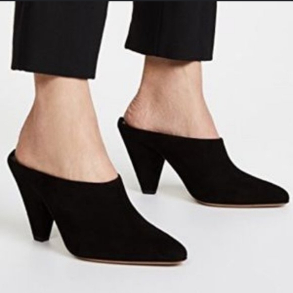 Vince. Emberly suede made in Italy black slip on mules point toe heels sz 9.5